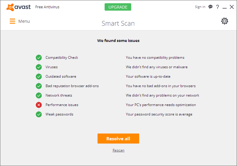 Avast SmartScan Results