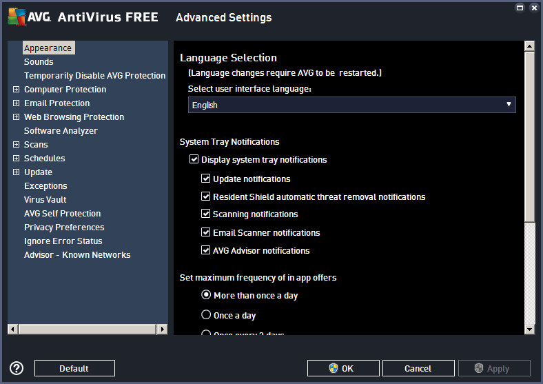 AVG Antivirus settings